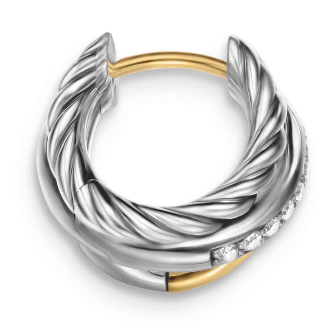 David Yurman Crossover Three Row Huggie Hoop Earrings Sterling Silver with 18k Yellow Gold, 13mm