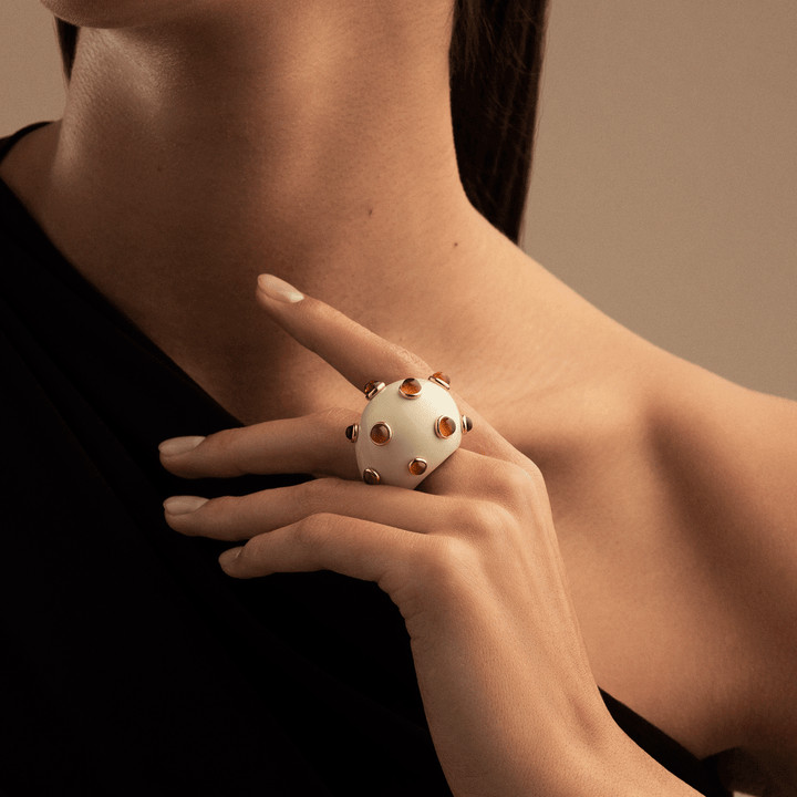 Giorgio B 18k Rose Gold Ivory Enamel and Citrine Ring