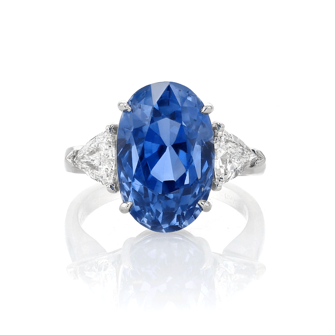 Platinum Oval Sapphire 12.99 Total Weight and Diamond Ring
