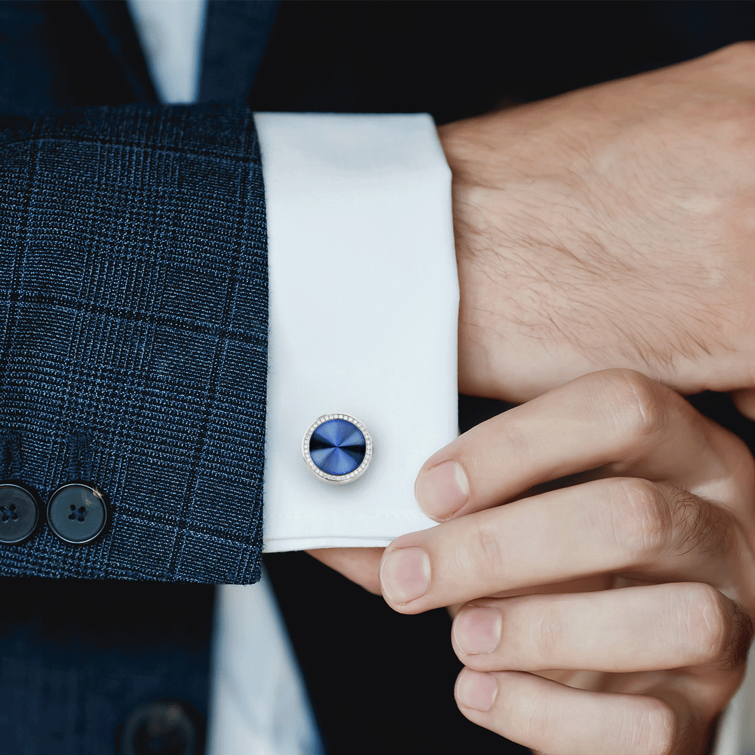 18k White Gold Fluted Ice Blue and Diamond Cufflinks