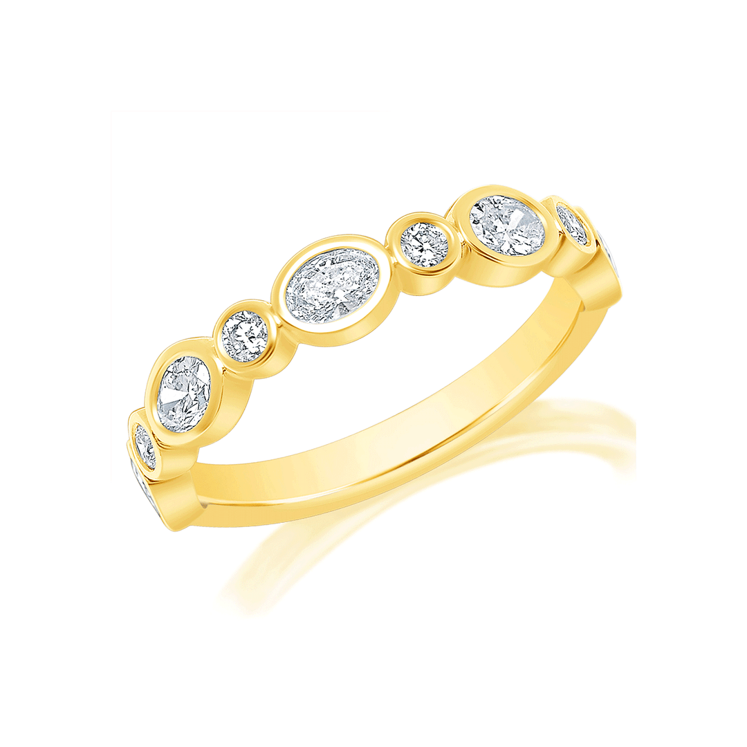 18k Yellow Gold and .87 Total Weight Diamond Alternating Band
