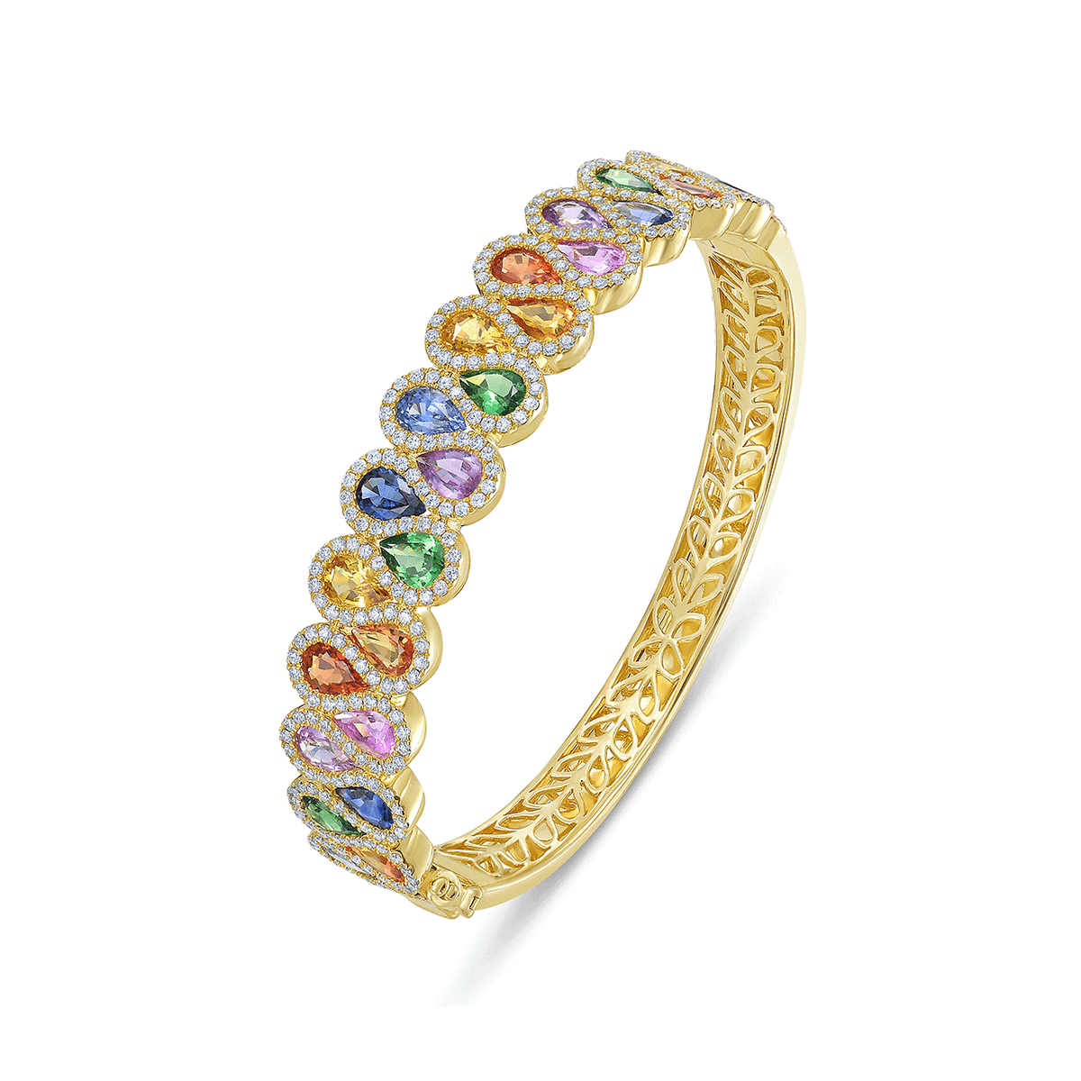 Charles Krypell 18k Yellow Gold and 11.10 Total Weight Multi Color Sapphire Diamond Bracelet