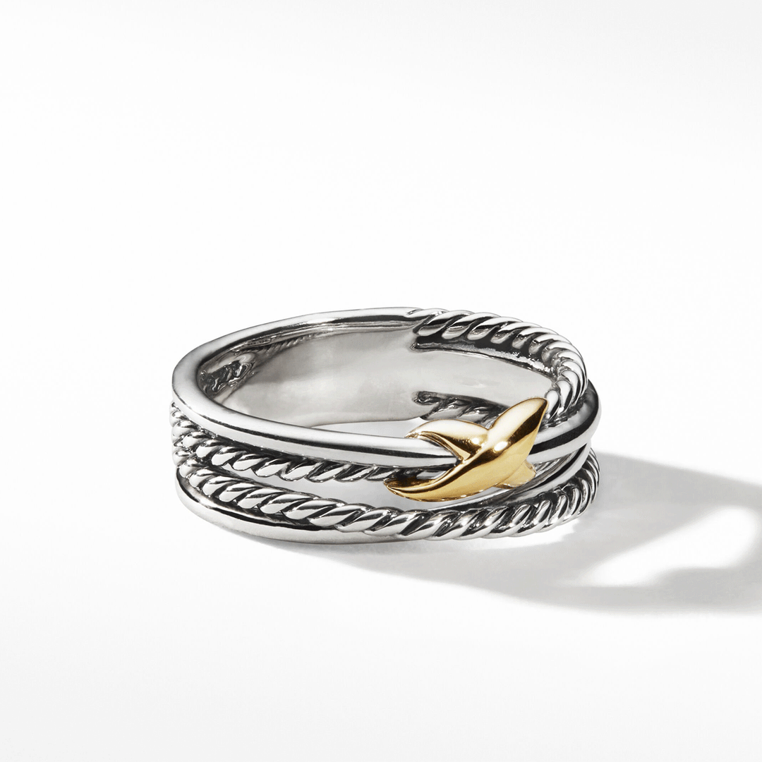 David Yurman X Crossover Band Ring in Sterling Silver with 18k Yellow Gold