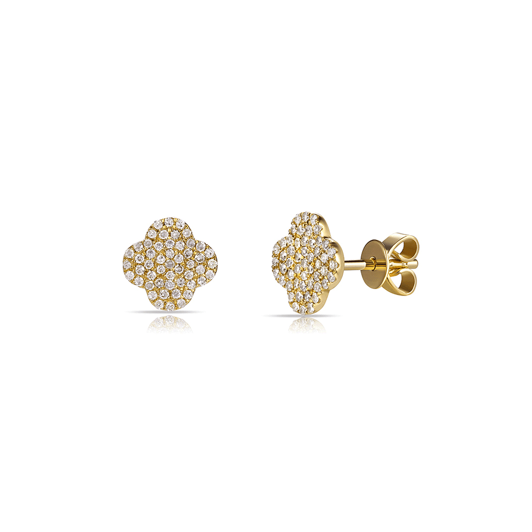 14k Yellow Gold and Diamond .25 Total Weight Mini Clover Earrings