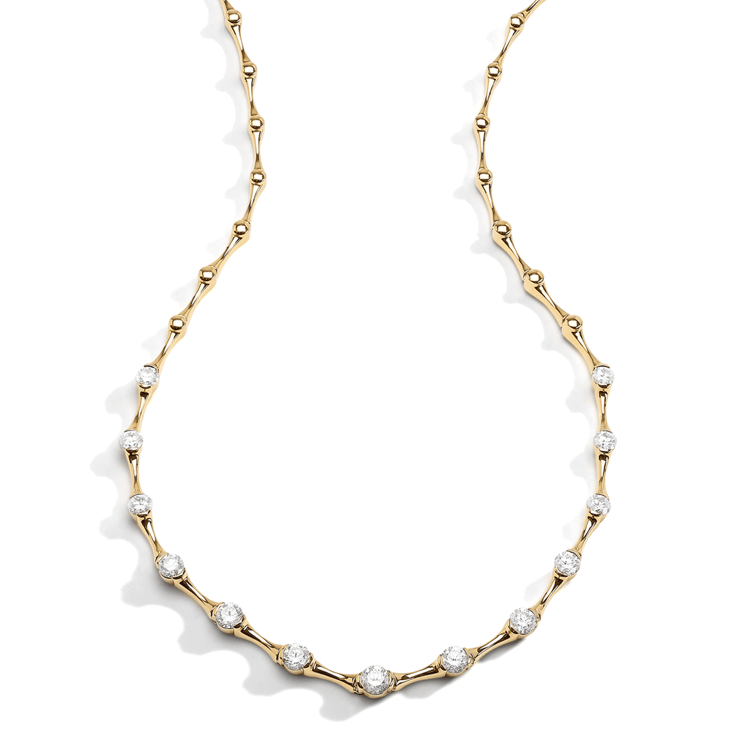 Wave 18k Yellow Gold and Diamond Necklace