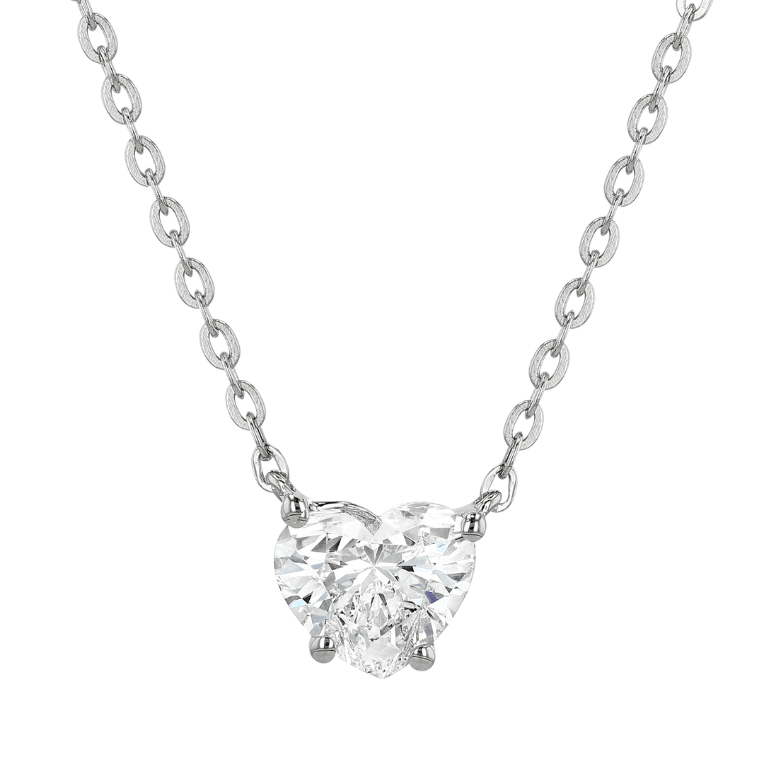 18k White Gold and Heart Shape Diamond 1.50 Total Weight Pendant