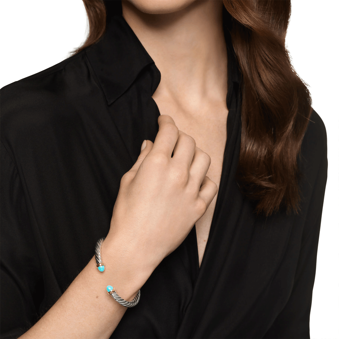 David Yurman Sterling Silver with 14K Yellow Gold and Turquoise 6mm Bracelet