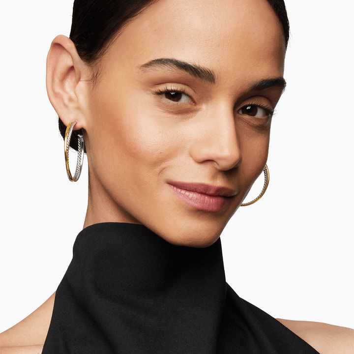 David Yurman Crossover Hoop Earrings Sterling Silver with 18k Yellow Gold, 44mm