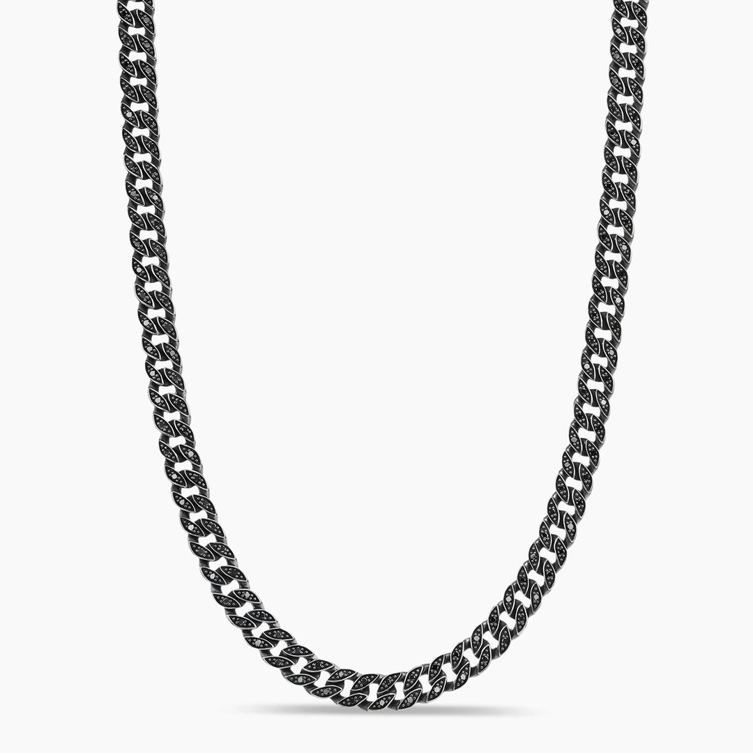 David Yurman Curb Chain Necklace Sterling Silver with Black Diamonds, 6mm