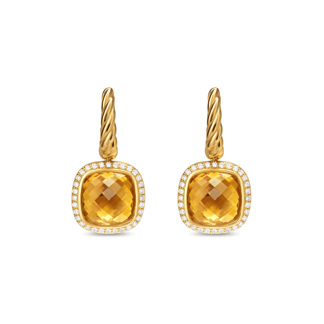 David Yurman Albion® Drop Earrings 18K Yellow Gold with Citrine and Diamonds, 10mm