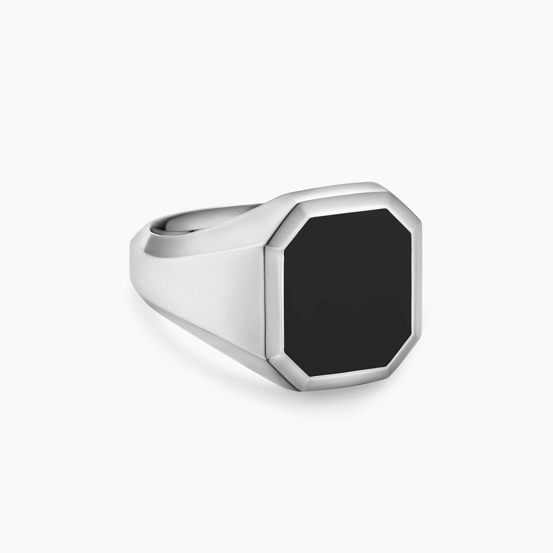 David Yurman Streamline Signet Ring Sterling Silver with Black Onyx, 18mm