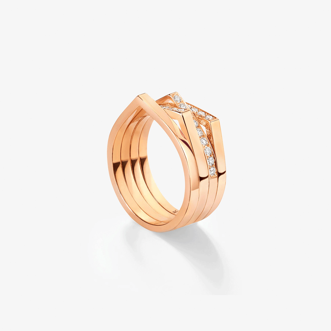 Repossi 18k Rose Gold Antifer and Diamond 4 Row Ring