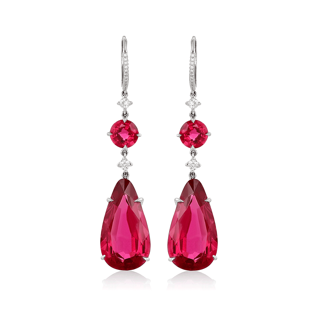 18k White Gold and 18.50 Total Weight Pink Tourmaline Dangle Earrings