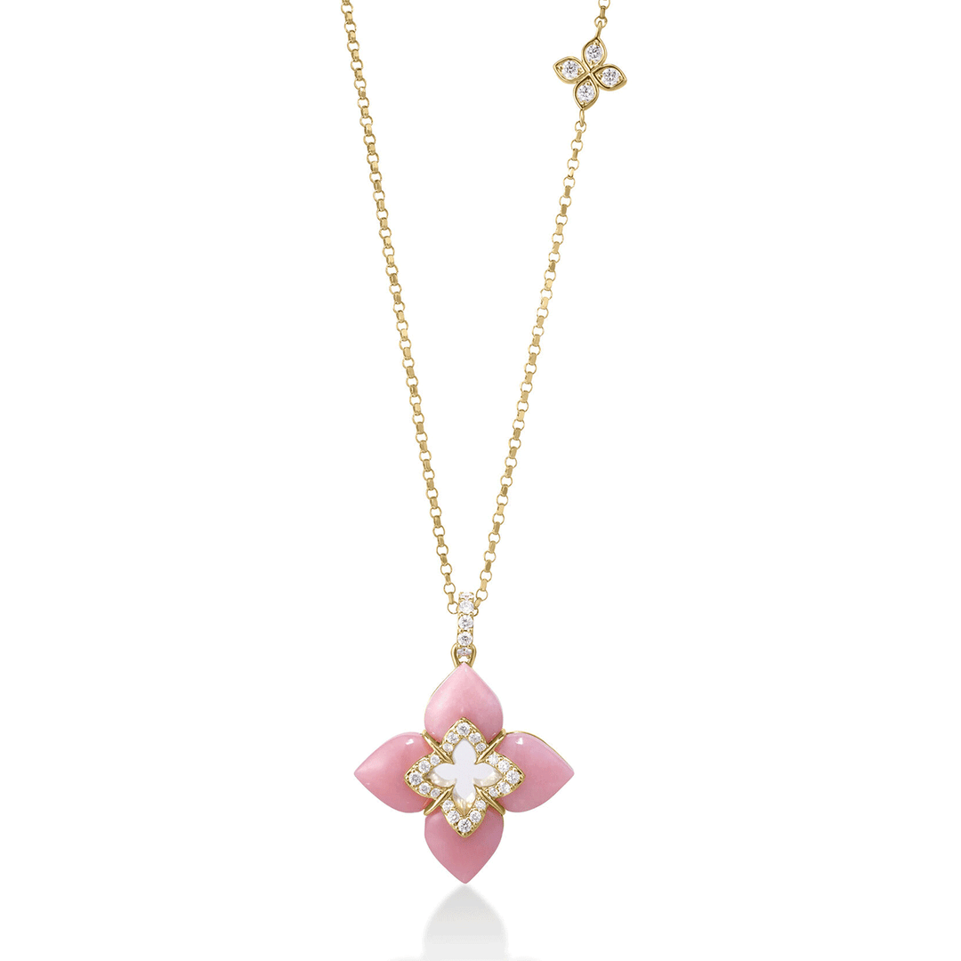 Roberto Coin Venetian Princess Cabochon Pink Opal Flower Necklace