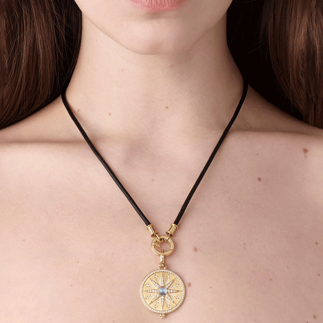 Temple St. Clair 18k Yellow Gold Open Bale Black Leather Cord