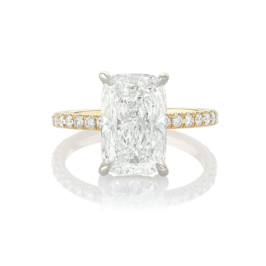 Hamilton Silhouette Collection 18k Yellow Gold and 3.50 Total Weight Cushion Cut Diamond Engagement Ring