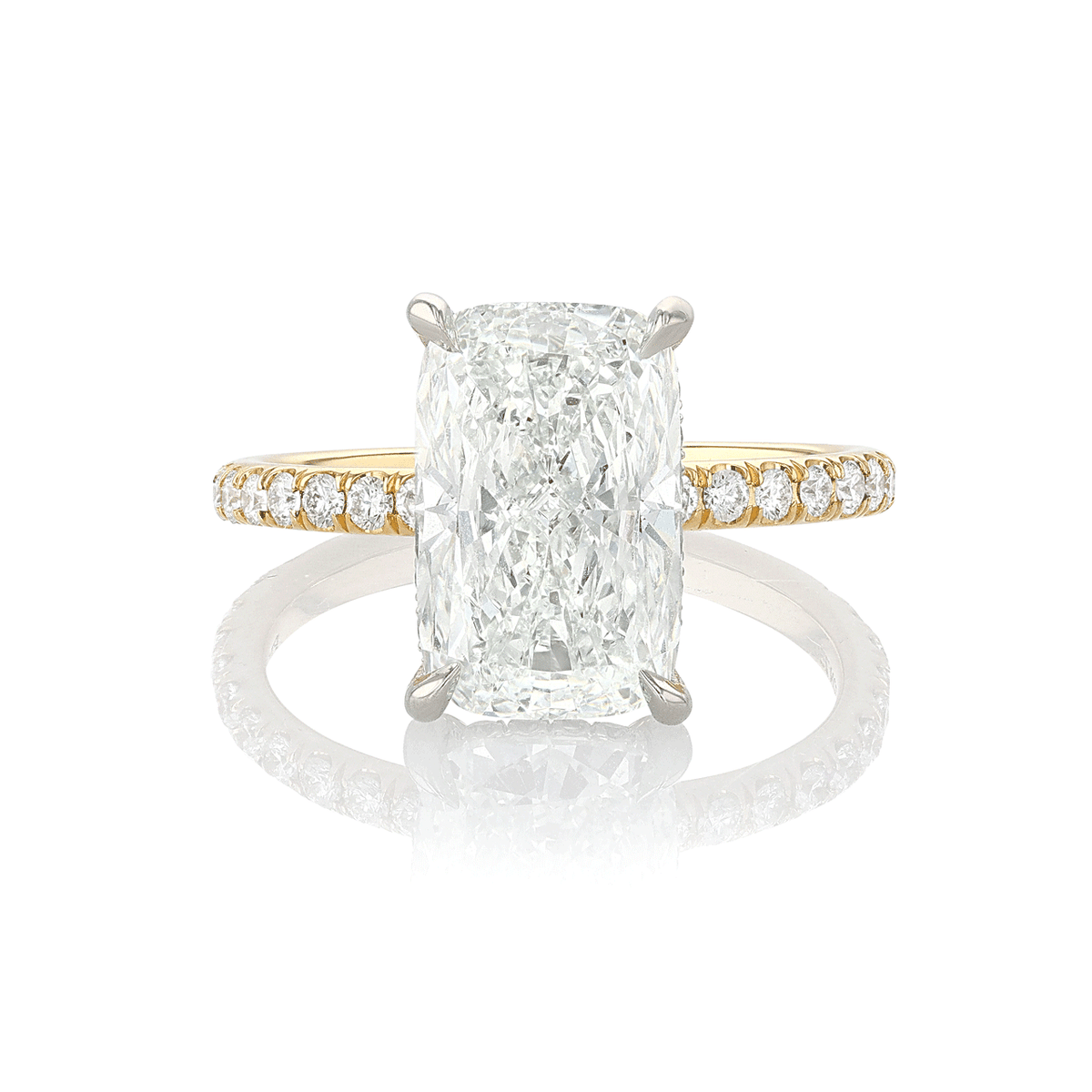 Silhouette 18k Yellow Gold 3.50 ct Cushion Diamond Ring