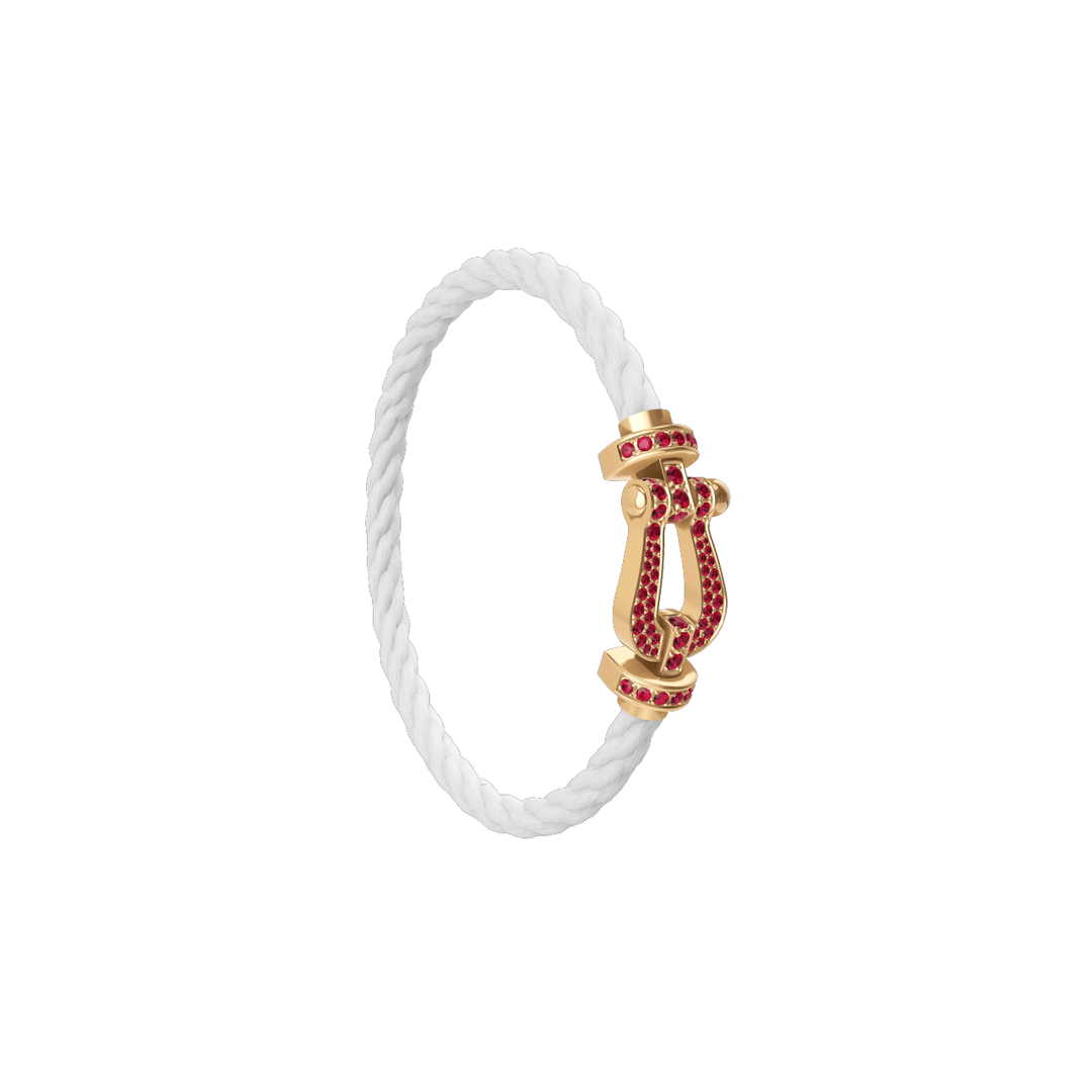 Fred FORCE 10 White Cable 18k Yellow Gold Rubies LG Buckle, Exclusively at Hamilton Jewelers