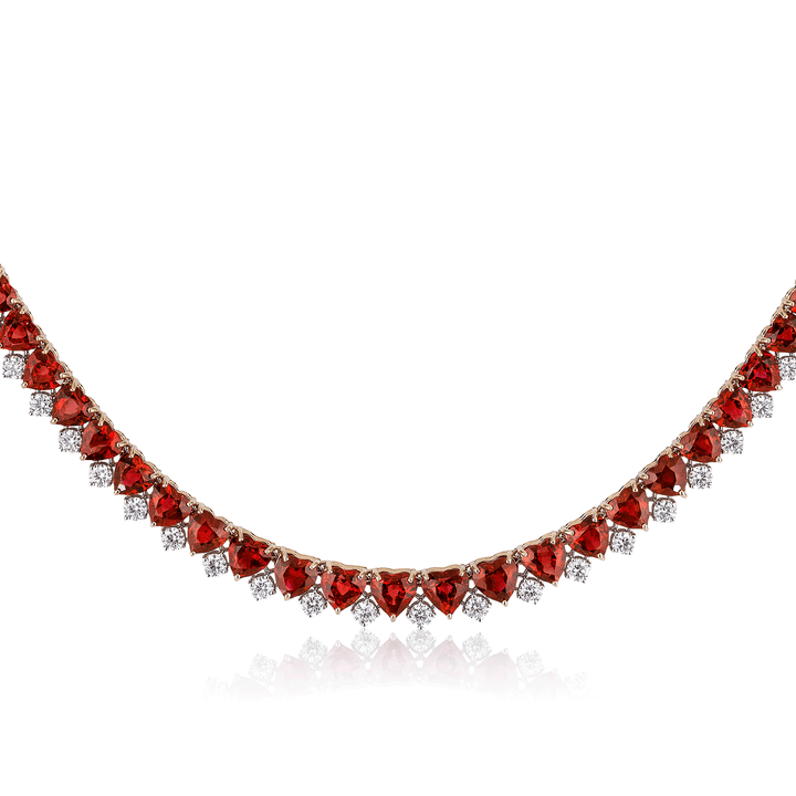 Private Reserve Platinum Heart Shape Rubies and Diamond Riviera Necklace