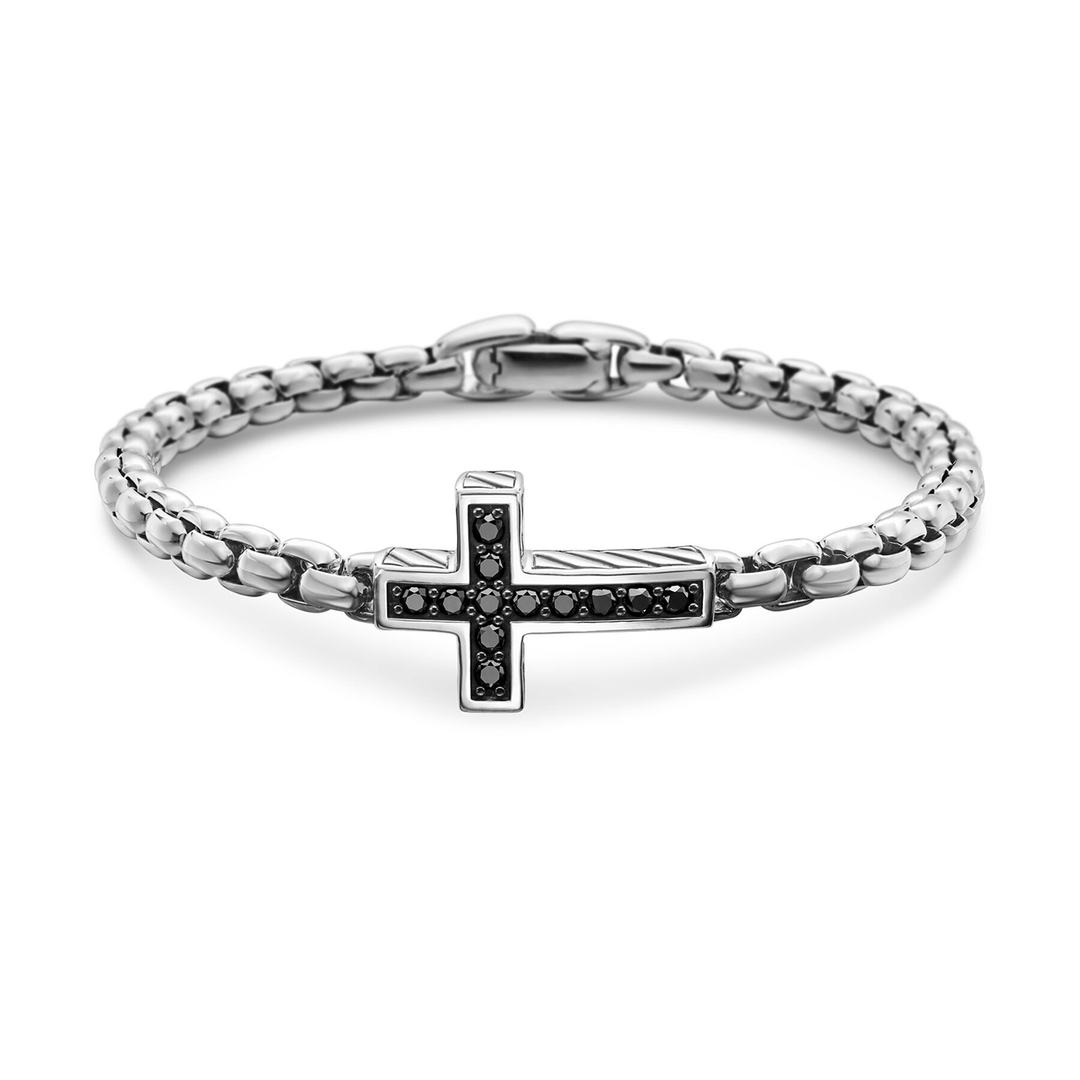 David Yurman Cross Station Bracelet Sterling Silver with Black Diamonds, 5mm