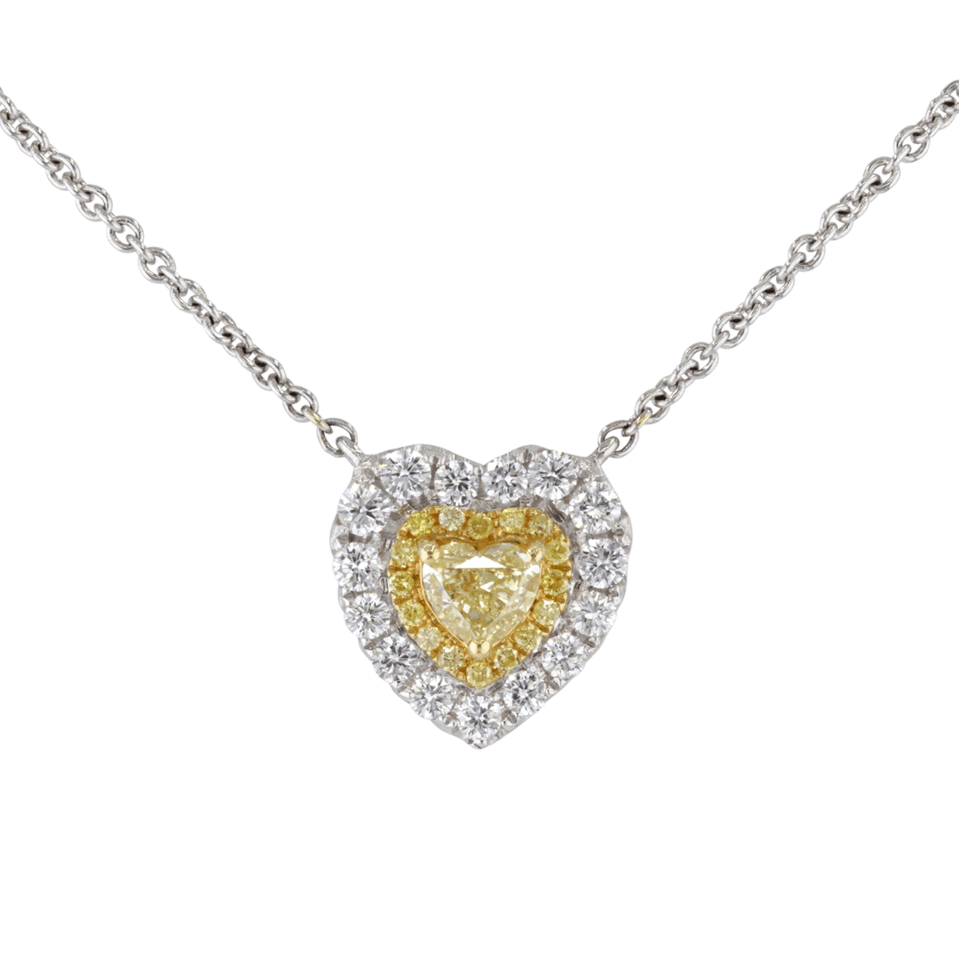 18k Gold Heart Fancy Yellow .59 Total Weight and Diamond Necklace