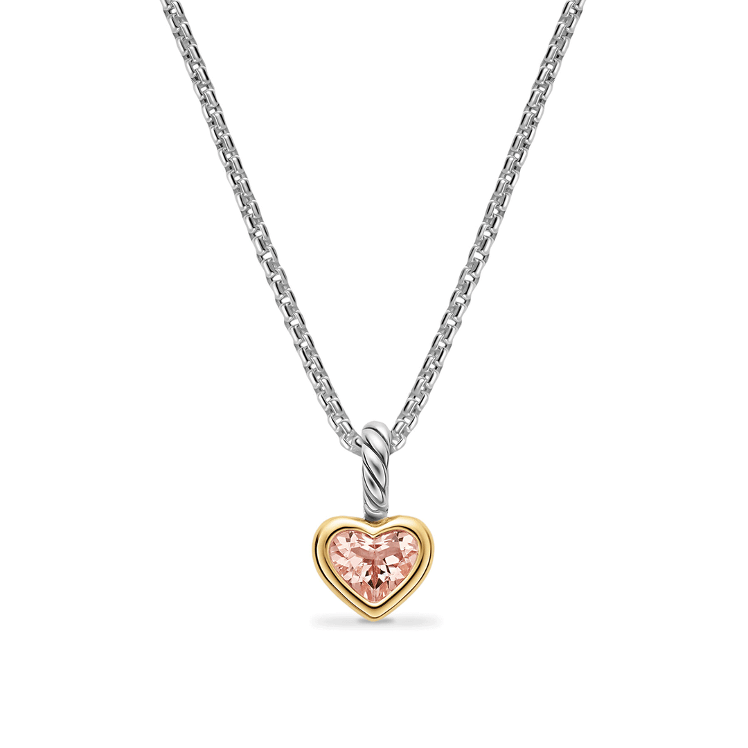 David Yurman Mini Heart Amulet Sterling Silver with 14K Yellow Gold and Morganite, 7.2mm