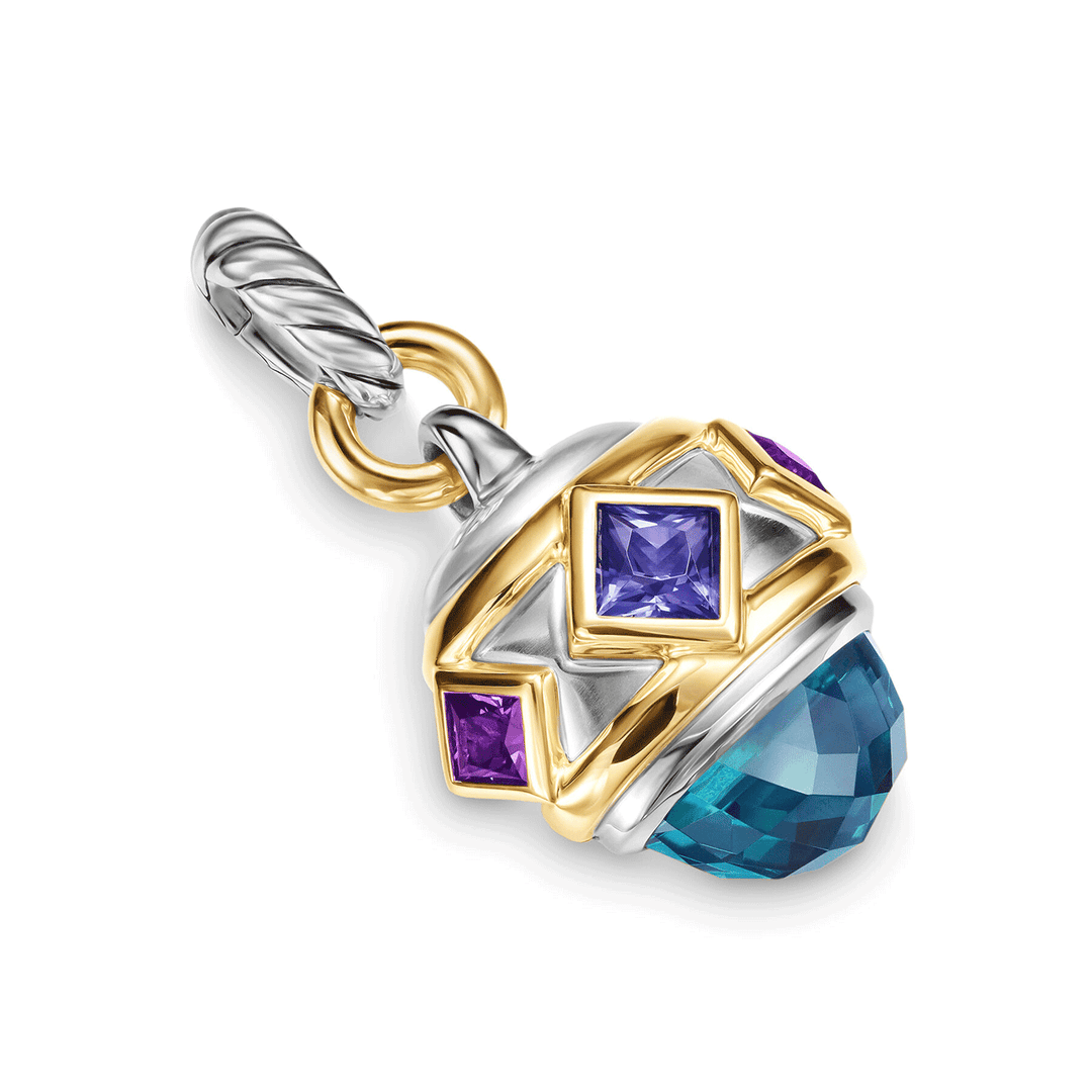David Yurman Renaissance® Amulet Sterling Silver with 14K Yellow Gold, Hampton Blue Topaz, Iolite and Amethyst, 19.8mm