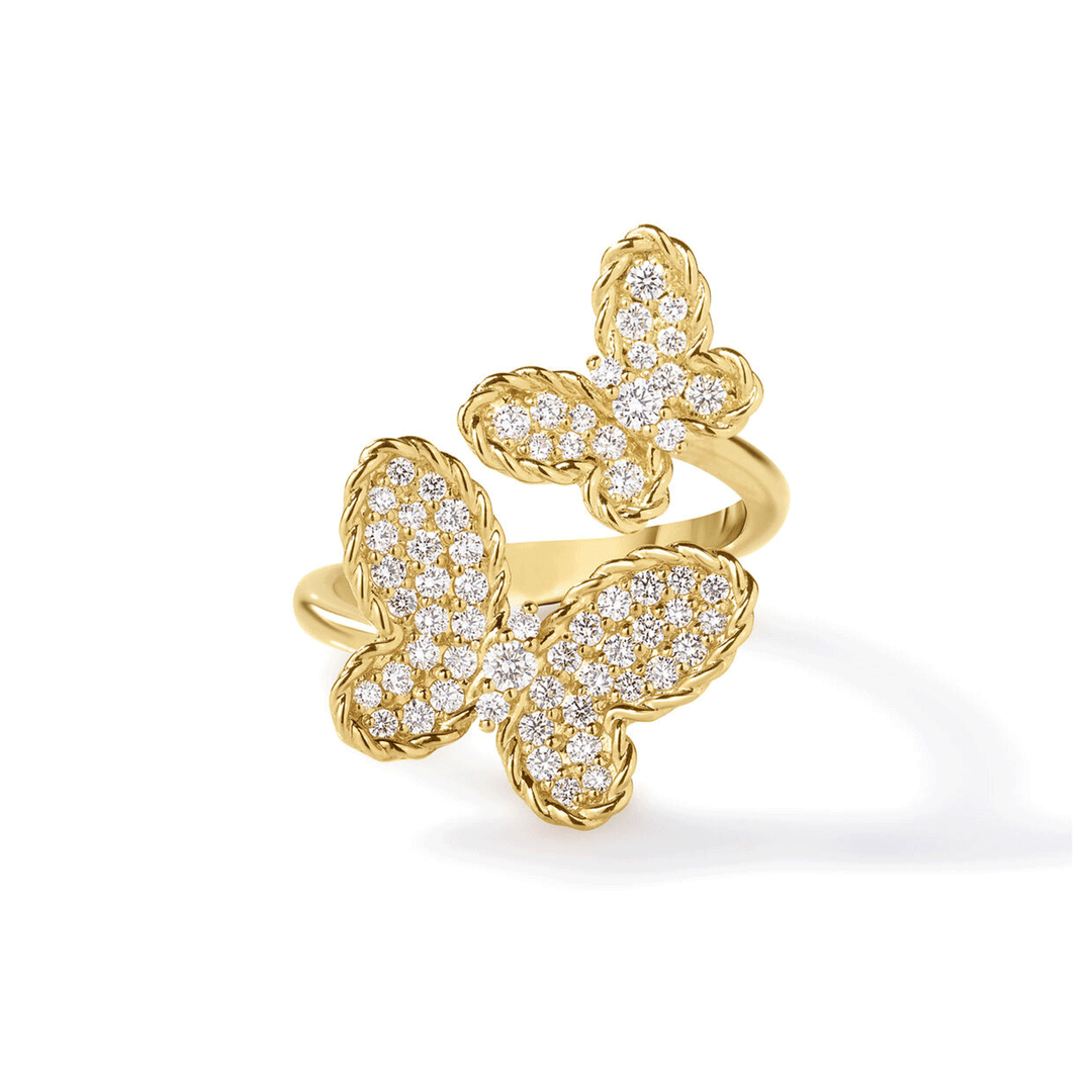 Roberto Coin Jasmine 18k Yellow Gold and Diamond Double Butterfly Ring