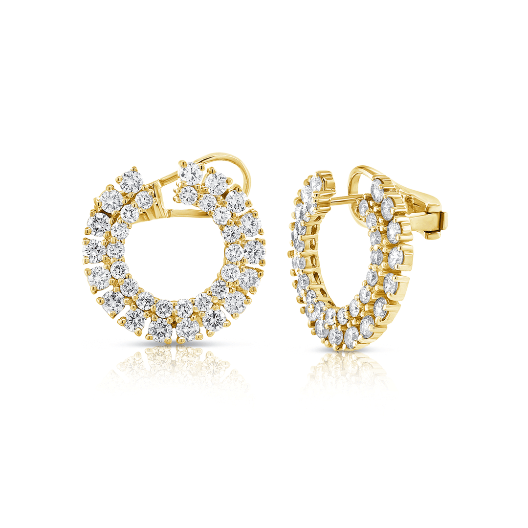14k Yellow Gold Two Row 2.36 Total Weight Diamond Earrings