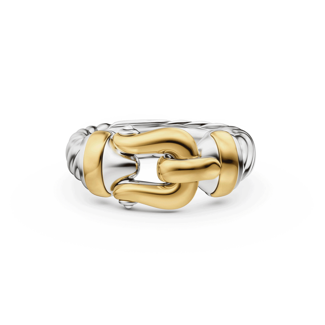 David Yurman Buckle Ring Sterling Silver with 14K Yellow Gold, 10.4mm