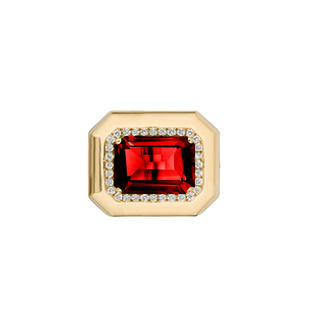 Goshwara Classic 18k Yellow Gold and 2.77 Total Weight Garnet Diamond Ring