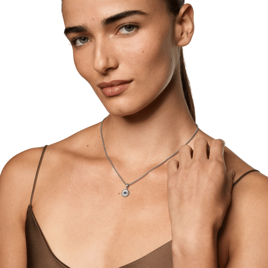 David Yurman Evil Eye Amulet in Sterling Silver with Light Blue Sapphires, Black Diamonds and Diamonds