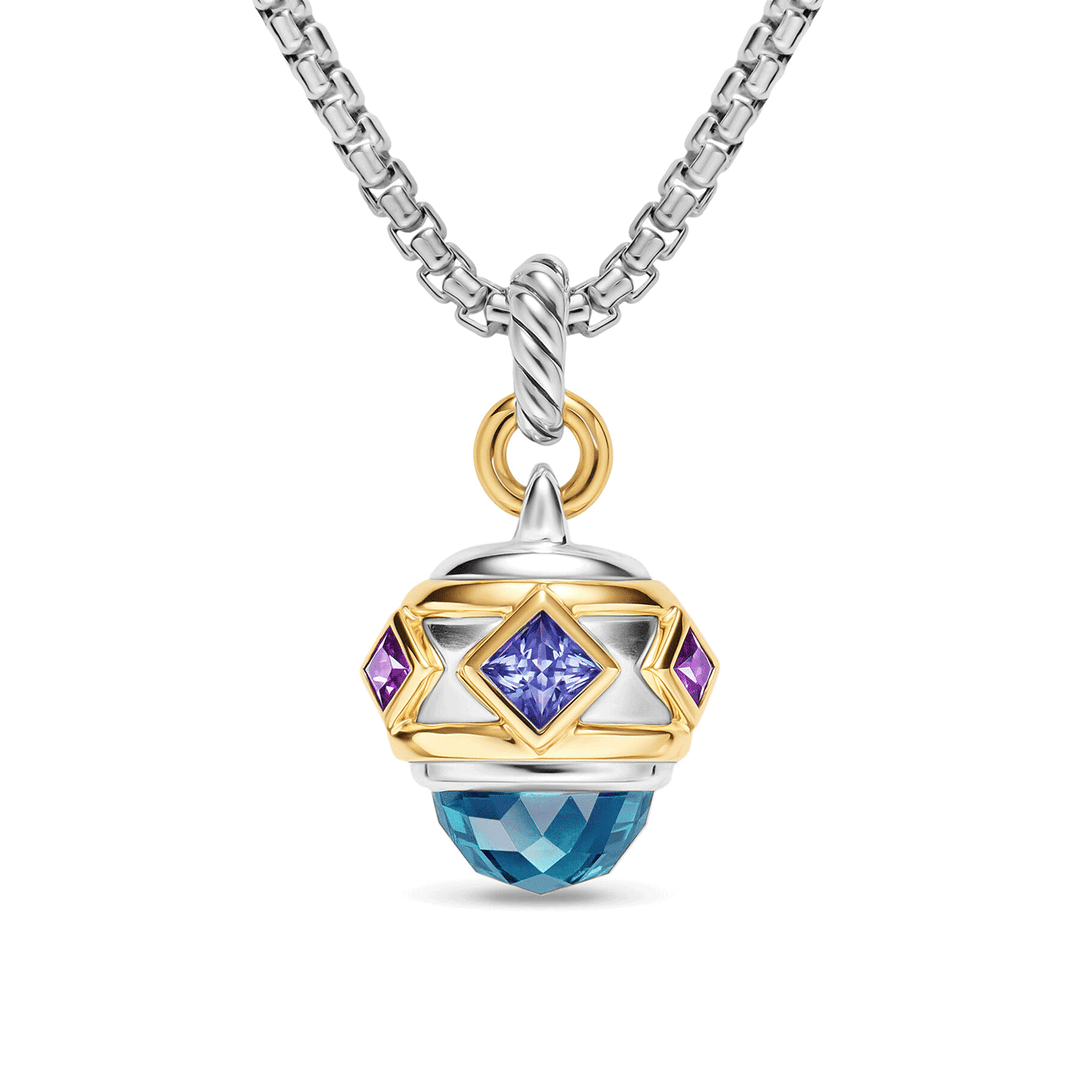 David Yurman Renaissance® Amulet Sterling Silver with 14K Yellow Gold, Hampton Blue Topaz, Iolite and Amethyst, 19.8mm