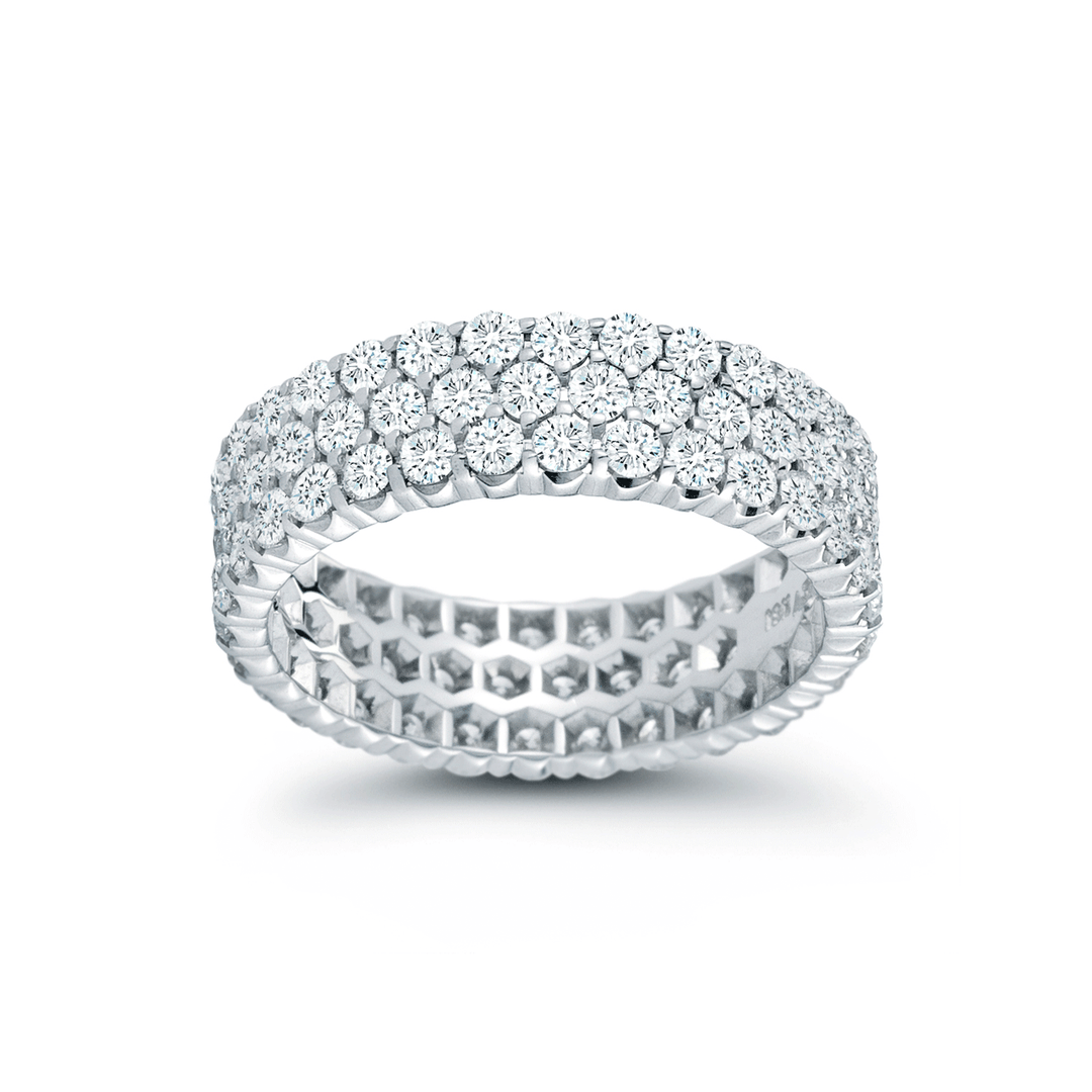 18k White Gold and 2.70 Total Weight Diamond 3 Row Band