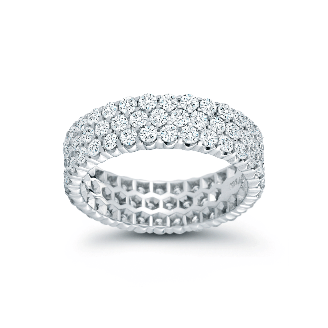 18k White Gold and 2.70 Total Weight Diamond 3 Row Band