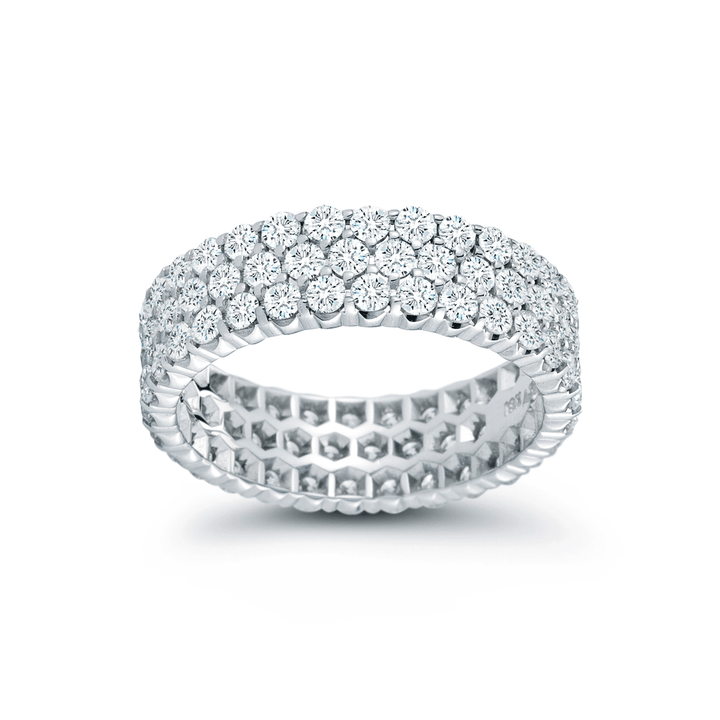 18k White Gold and 2.70 Total Weight Diamond 3 Row Band