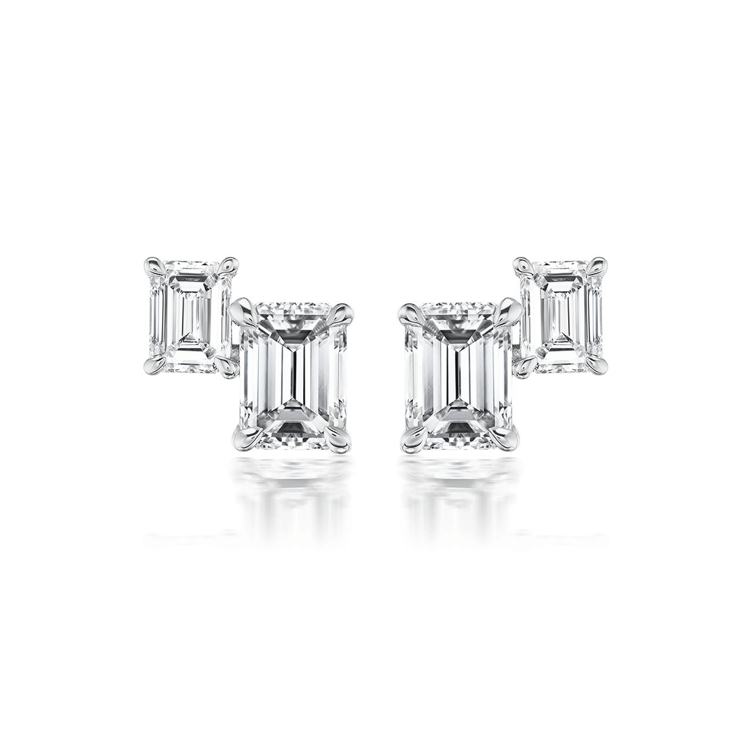 18k Gold and 2.01 Total Weight Diamond Emerald Cut Studs