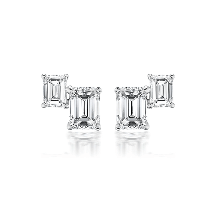 18k Gold and 2.01 Total Weight Diamond Emerald Cut Studs