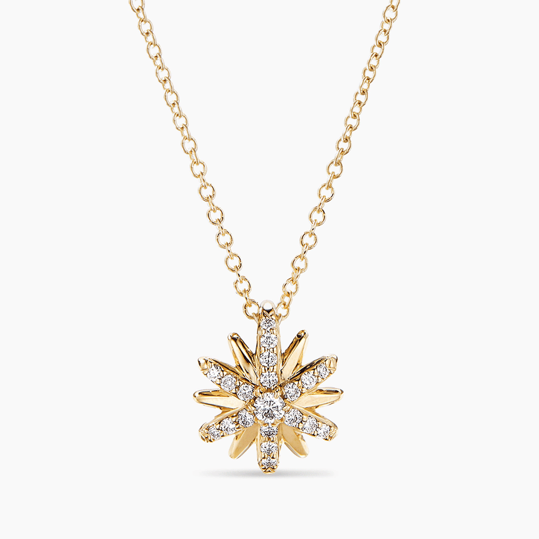 David Yurman Petite Starburst Pendant Necklace 18k Yellow Gold with Diamonds, 10.5mm