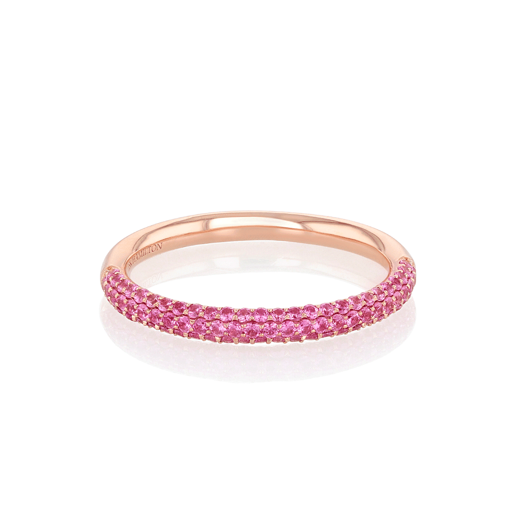 18k Yellow Gold and .40 Total Weight Pink Sapphire Pave Band