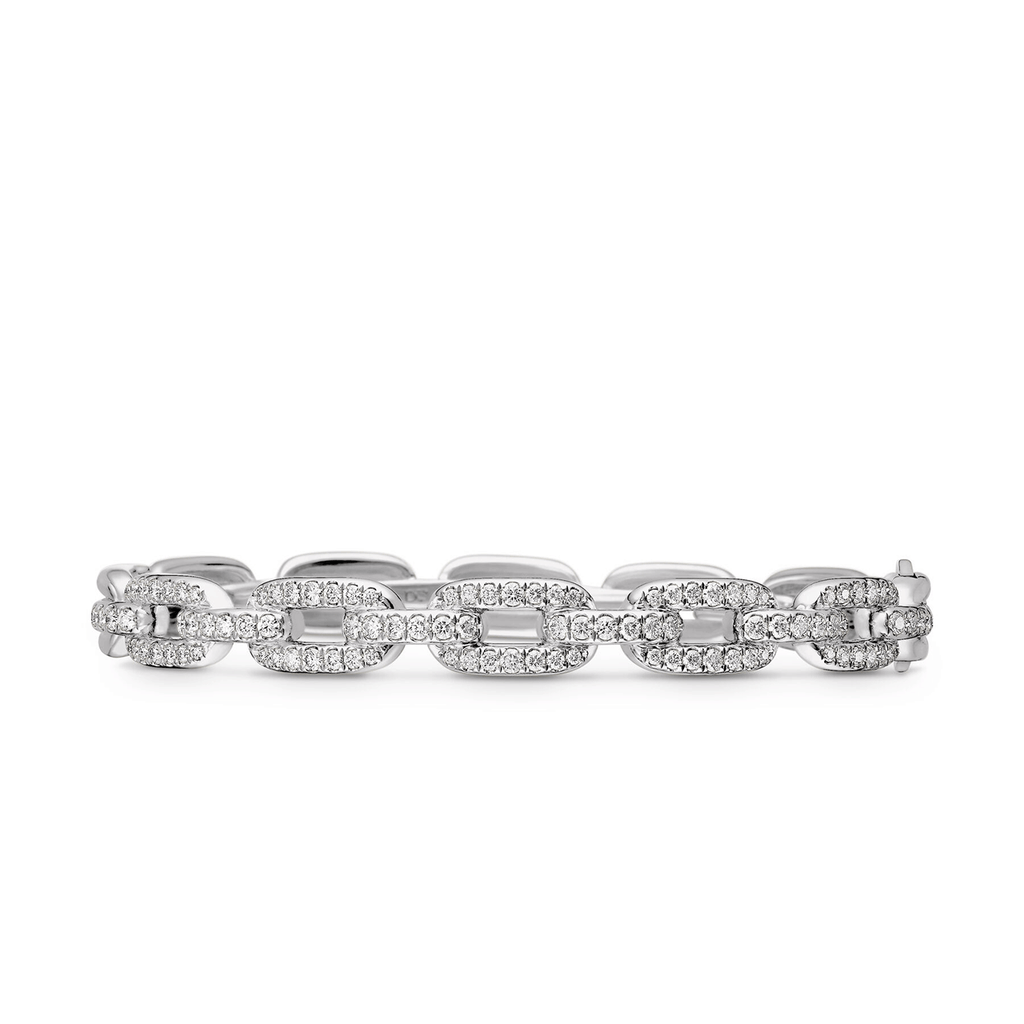 David Yurman Stax Chain Link Bracelet 18K White Gold with Diamonds, 7mm Medium