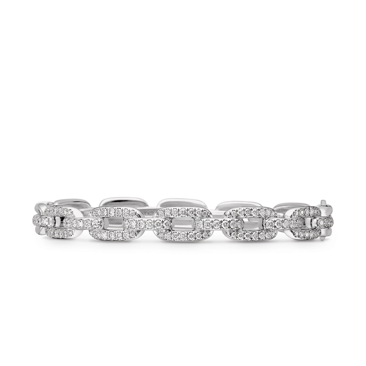 David Yurman Stax Chain Link Bracelet 18K White Gold with Diamonds, 7mm Medium
