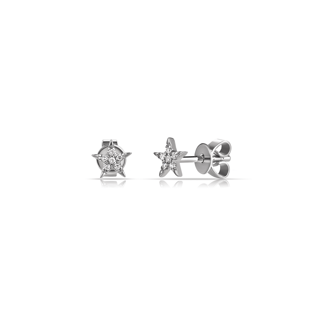 14k White Gold and Diamond .03 Total Weight Mini Star Studs