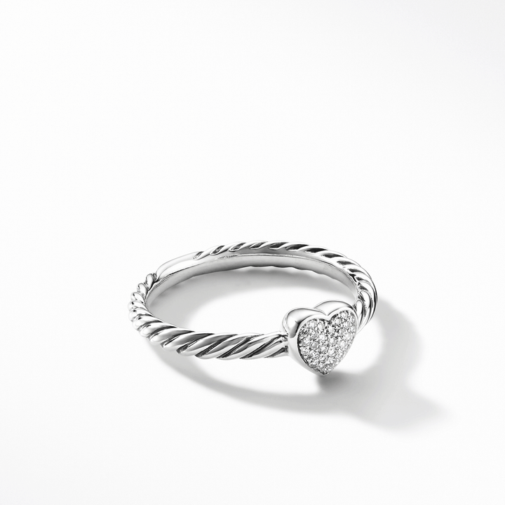 David Yurman Cable Collectibles Heart Stack Ring Sterling Silver with Pavé Diamonds, 6.2mm