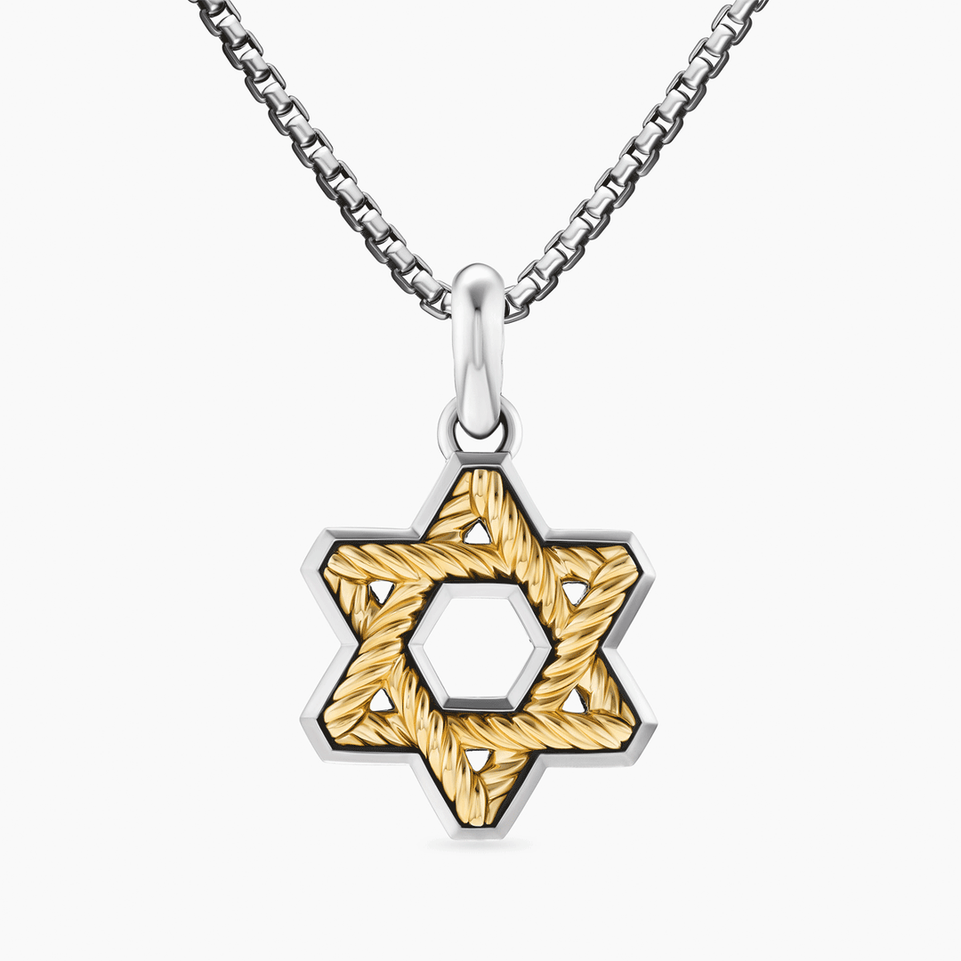 David Yurman Cable Star of David Amulet Sterling Silver with 18k Yellow Gold, 19mm