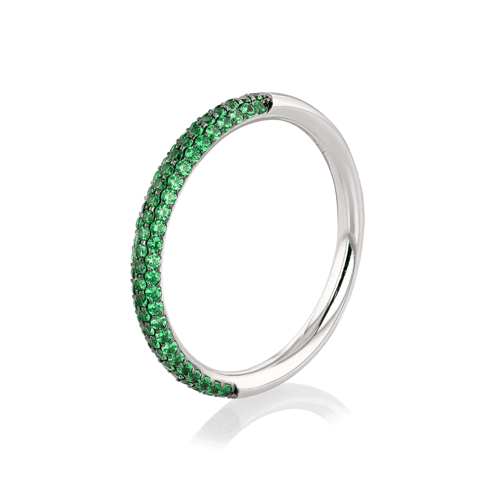 18k White Gold and .41 Total Weight Green Garnet Pave Band