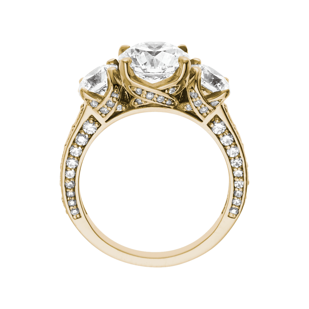 1912 3 Stone 18k Yellow Gold and Diamond Engagement Mounting Ring