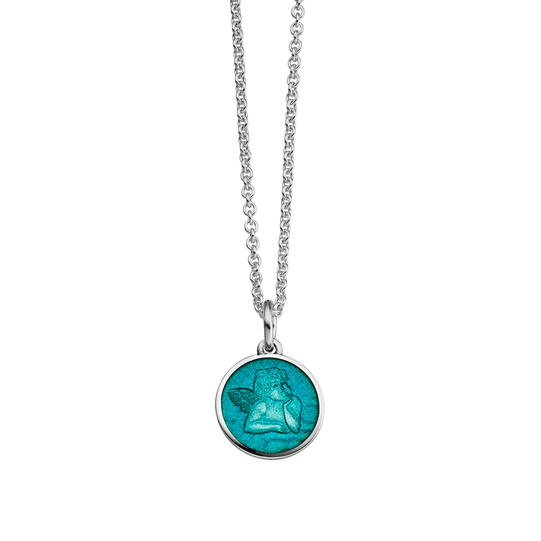 Guardian Angel Aqua Enamel Pendant With Chain