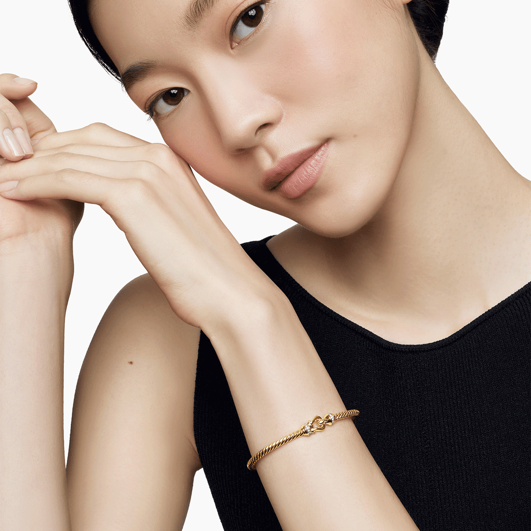David Yurman Cable Buckle Bracelet in 18k Yellow Gold with Diamonds,3.5mm