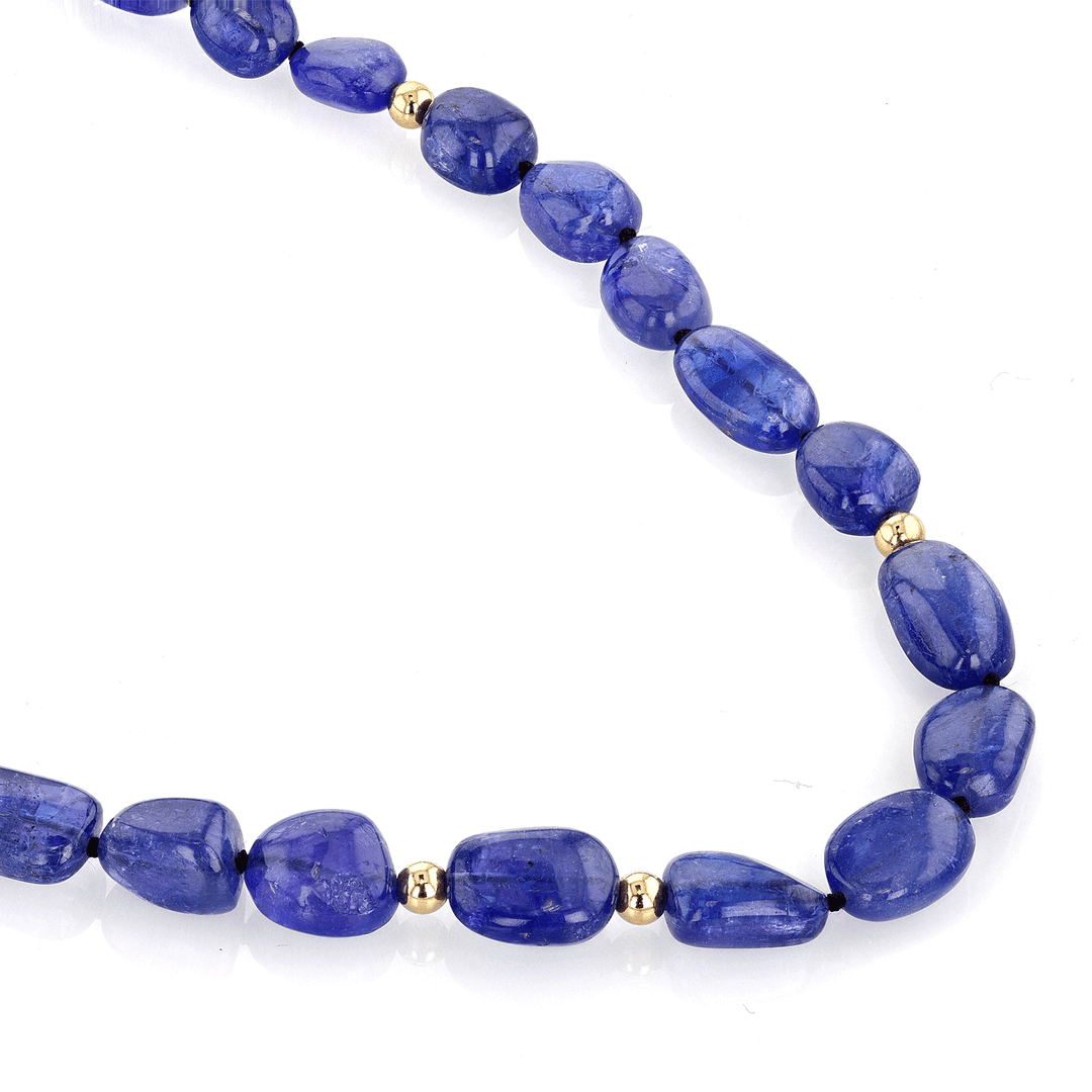 14k Yellow Gold and Tanzanite Bead Necklace